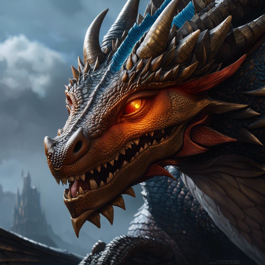 Epic Dragon Portrait in Hyper Detailed Fantasy Art