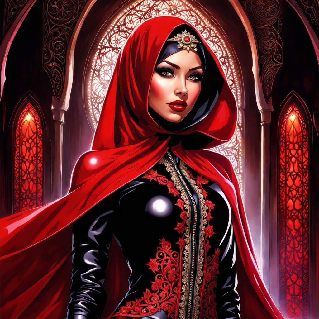 Gothic Muslim Woman in Red Latex, Splash Art