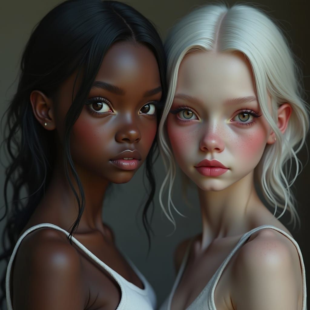 Teen Girls Embodying Friendship in Hyper-Realistic Portraits