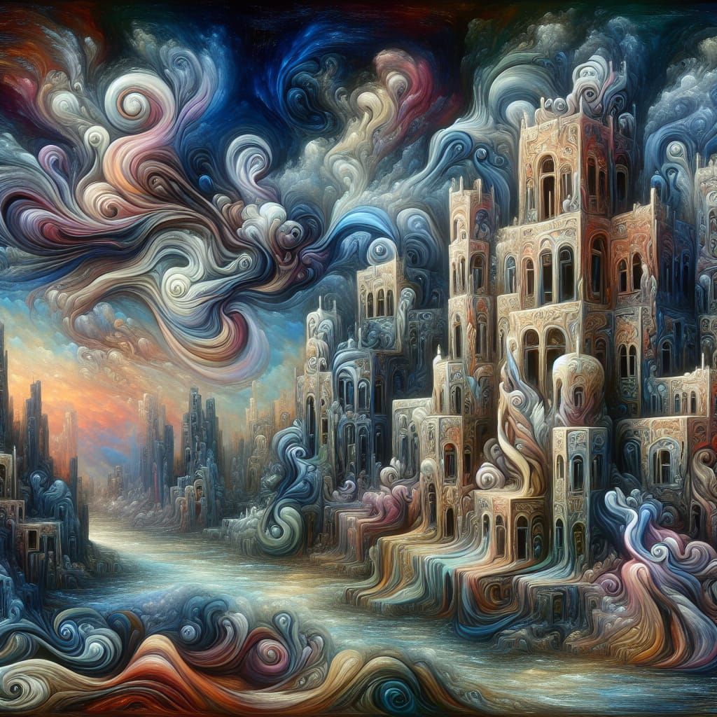 Dreamlike Encaustic Paintings of Twisted Buildings and Fanta...