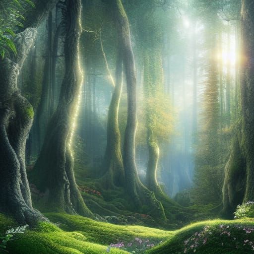 Enchanted Forest Maiden in a Digital Matte Painting