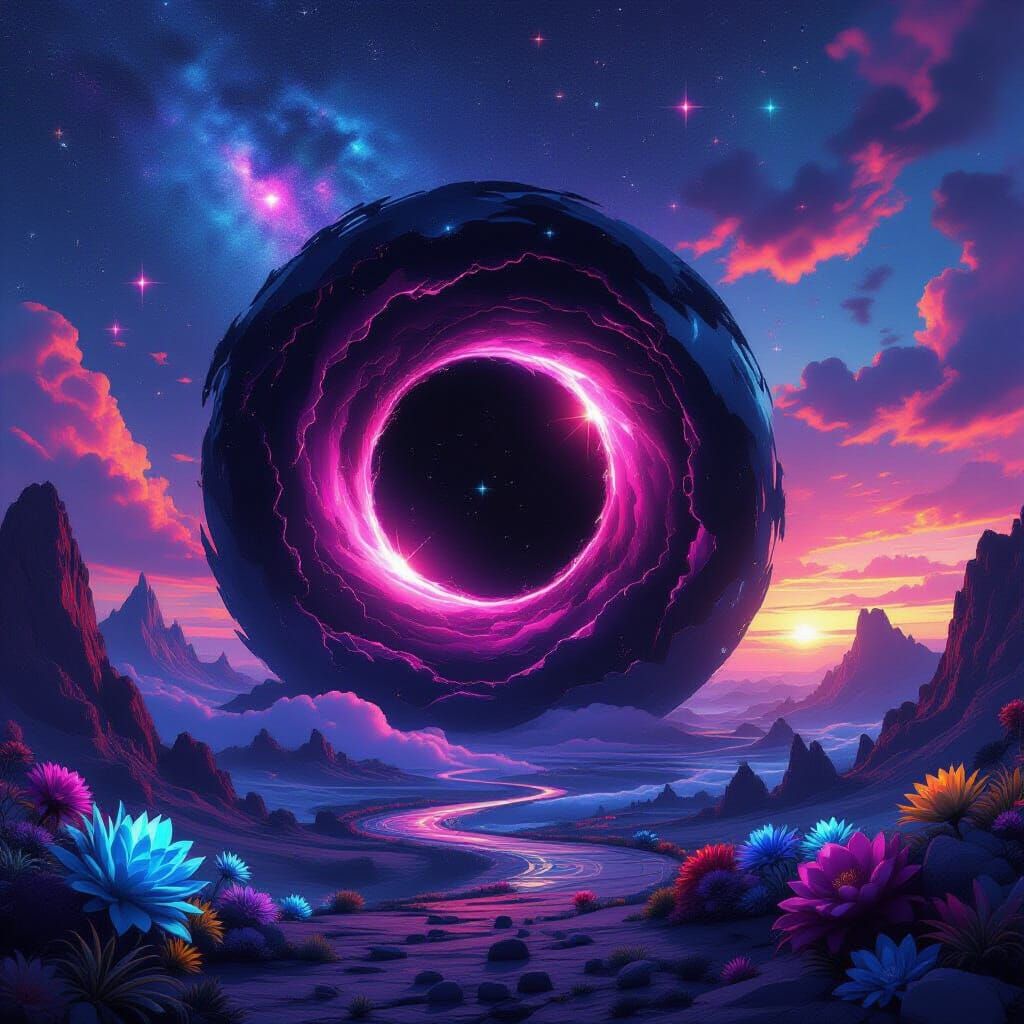 Black Hole Portal to Another Universe, Fantasy Landscape