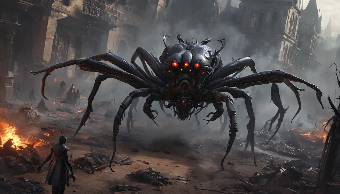 Surrealist Concept Art: Giant Bug Vampire Monster Overlookin...