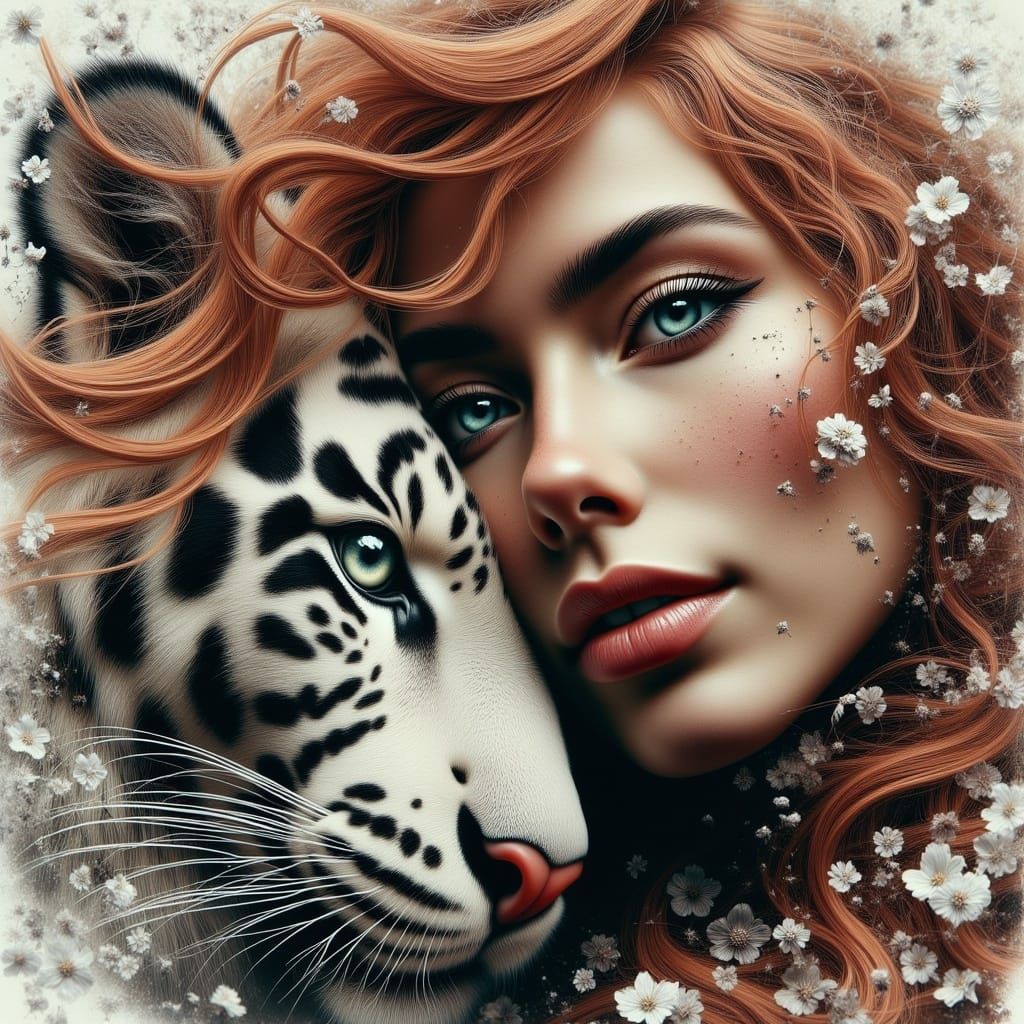 Woman and White Tiger in Gothic Splash Art