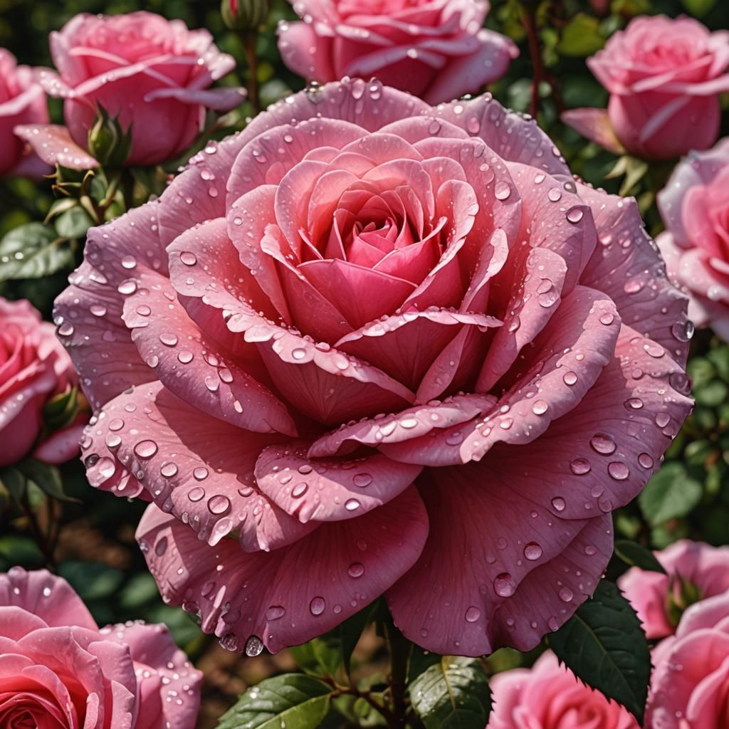 Hyperrealistic Dew Drops on Belinda's Dream Rose