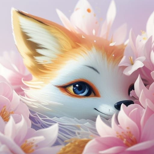 Petal Fox Spirit in Watercolor Fantasy Style