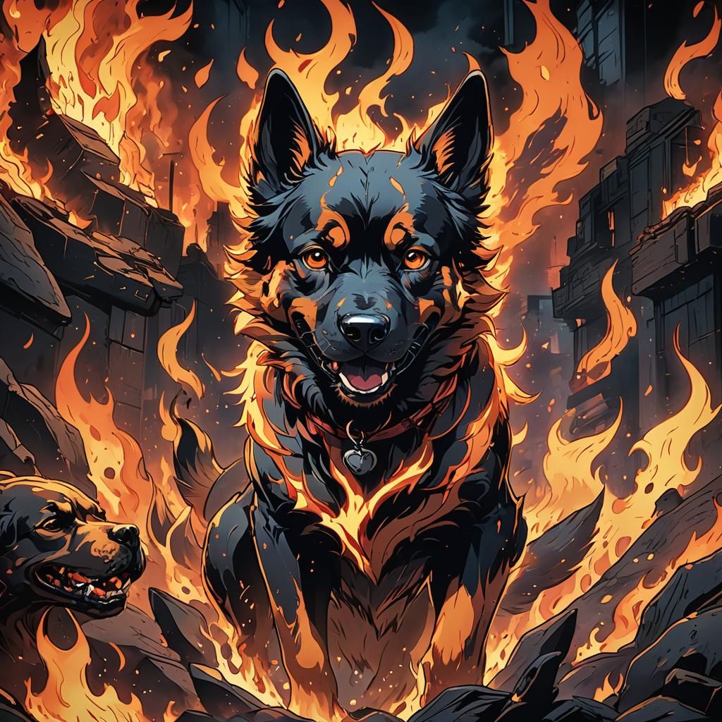 Anime Dog in Underworld Flames: Manga-Style Art