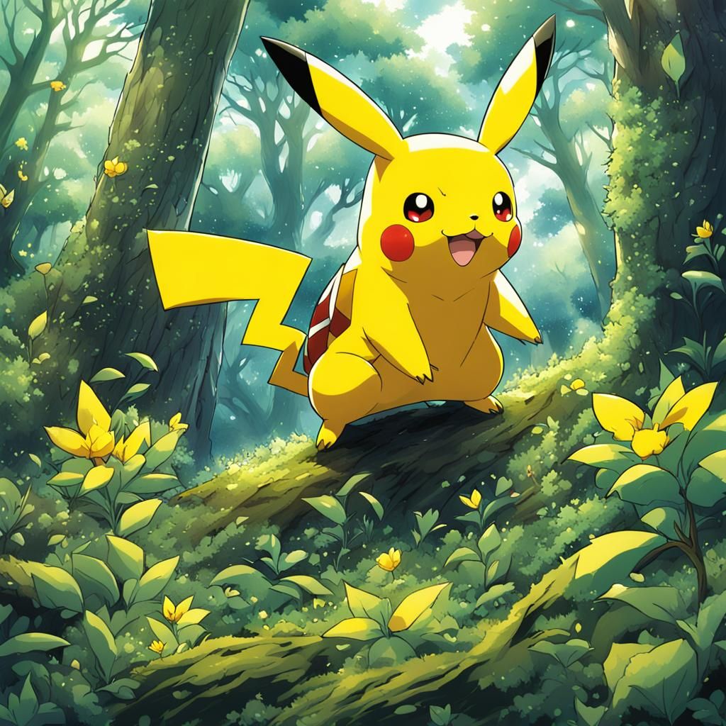 Dragon Pikachu and Ghost Bulbasaur in Anime Style