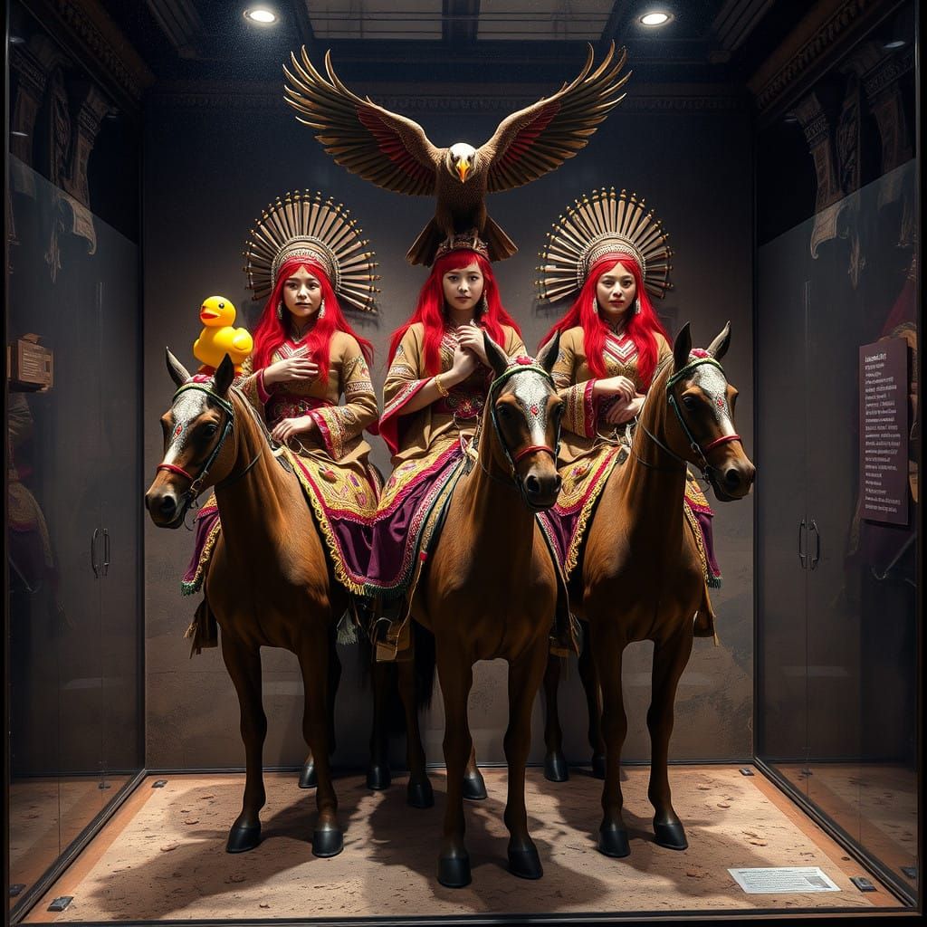 Elegant Mongolian Horsewomen Ride Majestic Eagles in Ancient...