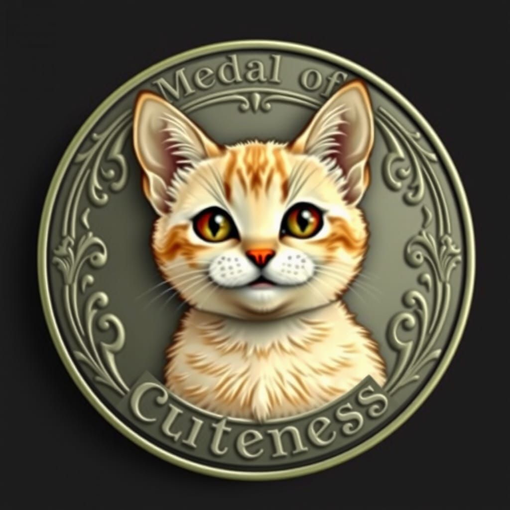 (top text: "Medal of") (bottom text: "Cuteness") , , vintage 1920's colourised photo of art nouveau medallion of a styli...