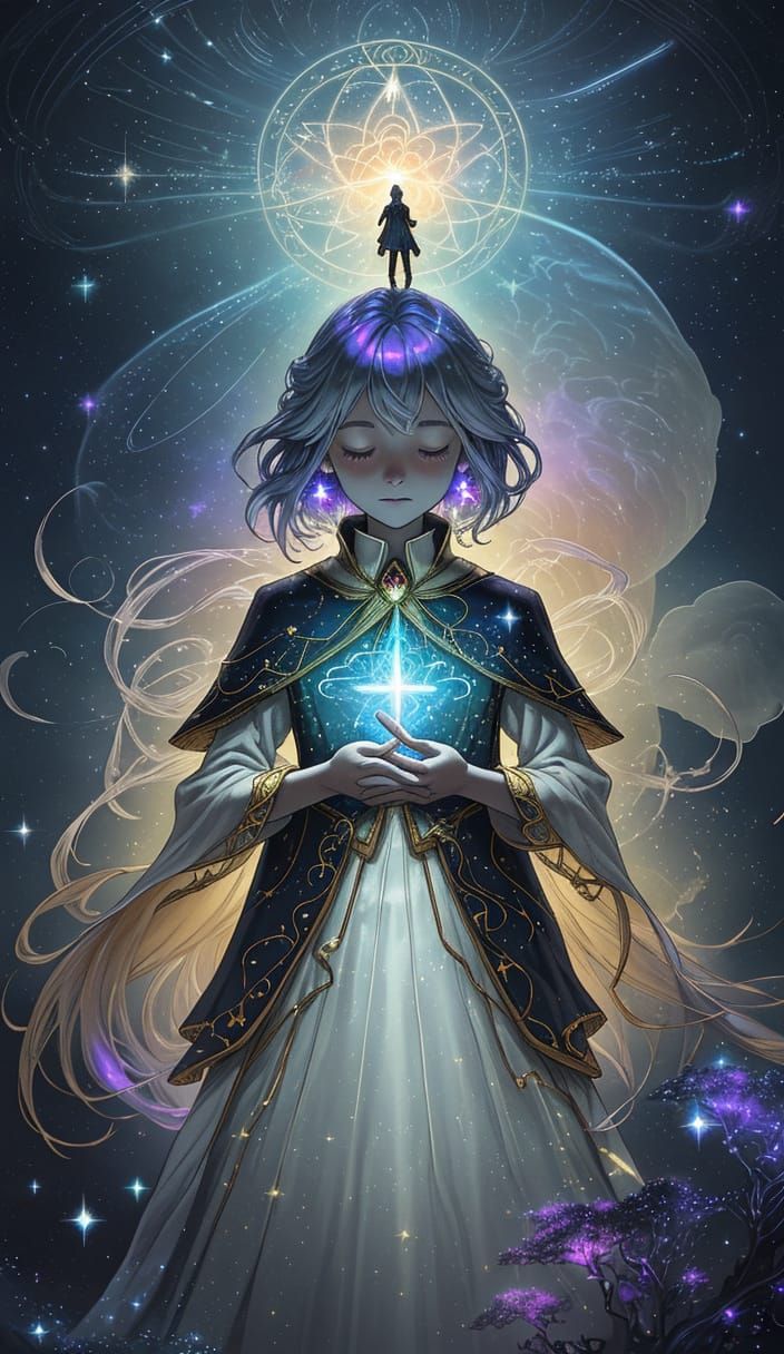 Mystical Star Weaver in a Whimsical, Glowing Nebula