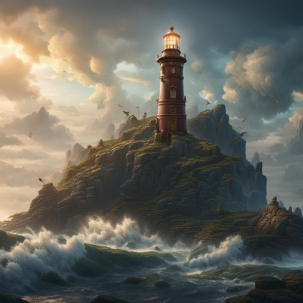 Fantastical Lighthouse Concept Art in Detailed Matte Paintin...