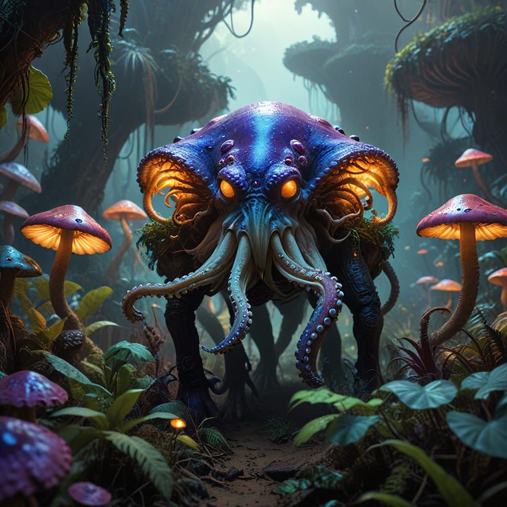 Alien Explorer in Camel Mushroom Jungle Concept Art