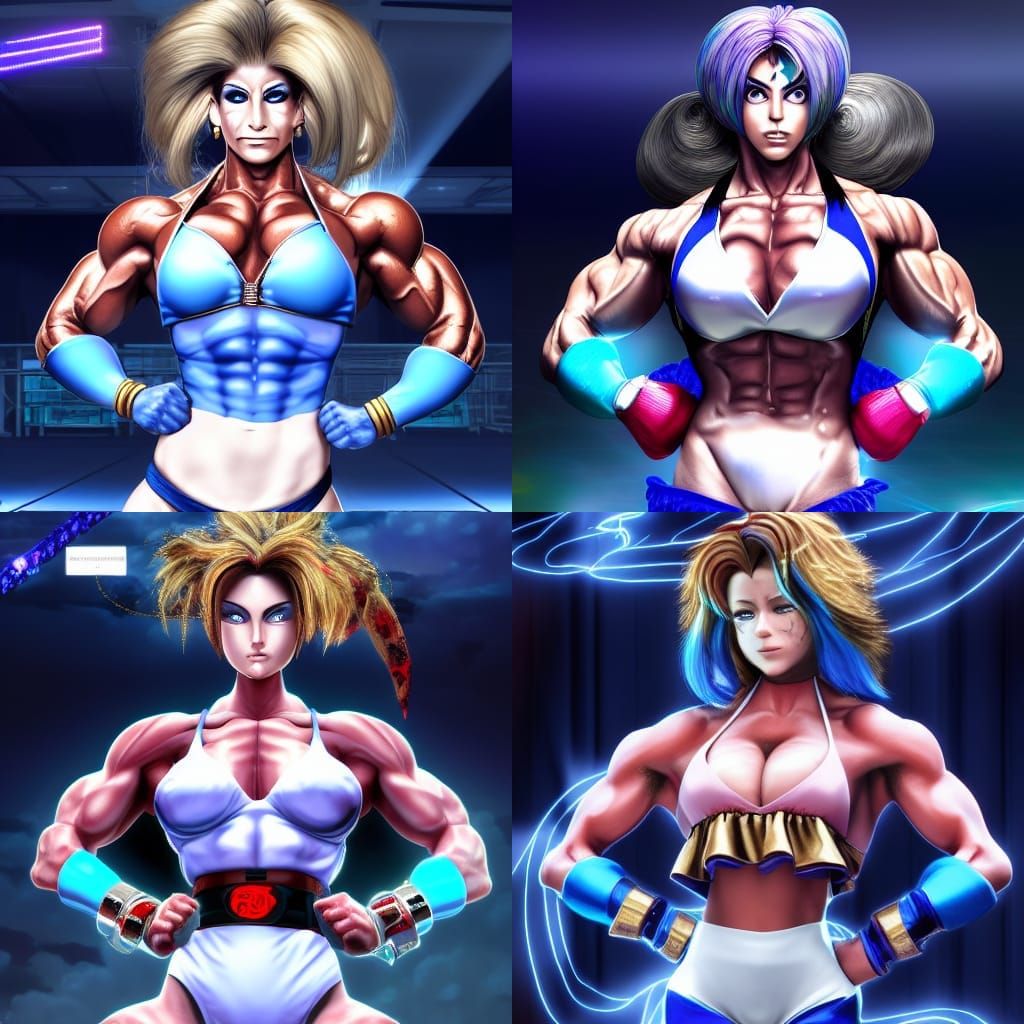 Muscular Fighter Girl in Digital Illustration Style