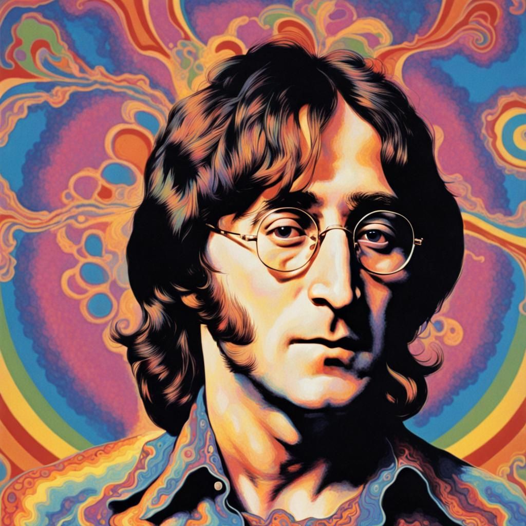 Psychedelic Poster of John Lennon in the 1970s