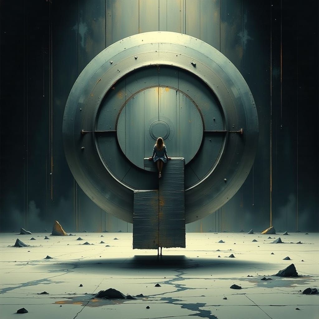 Gigantic Silver Steel Watch in Dramatic Sci-Fi Lighting