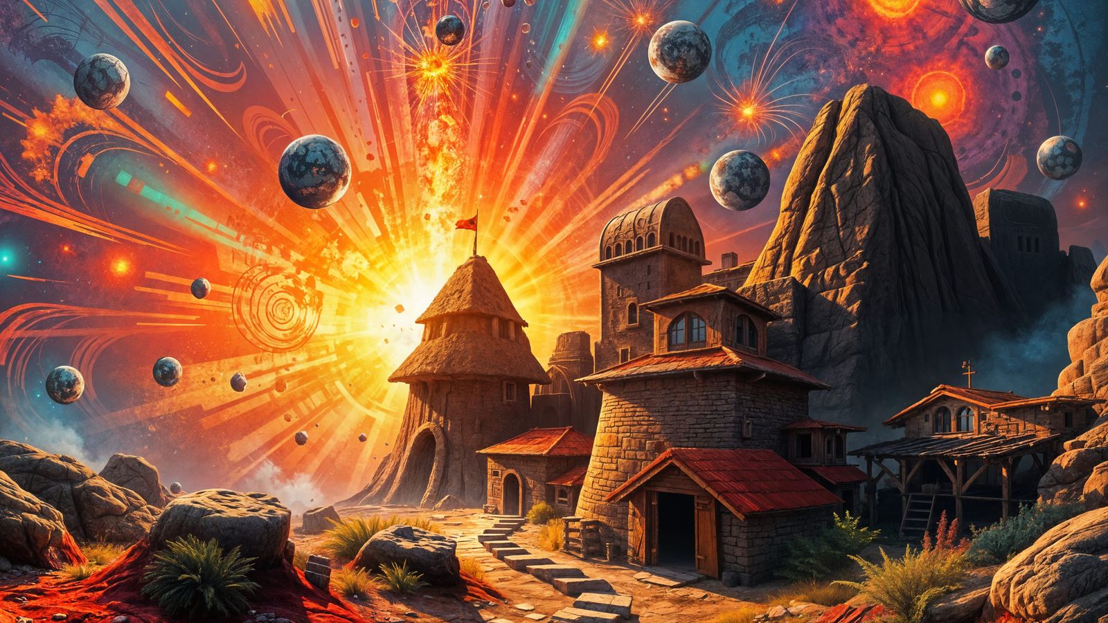 Neolithic Disco Explosion in Detailed Digital Painting