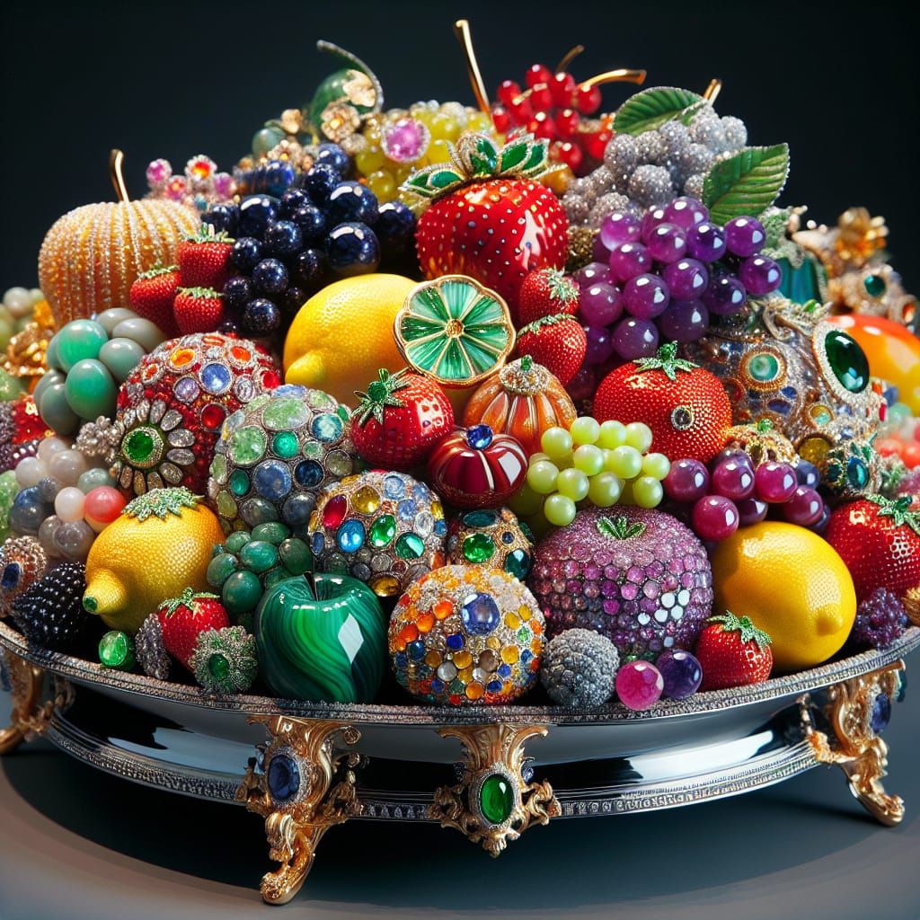 Gemstone Fruit Plate: A Luxurious Still Life