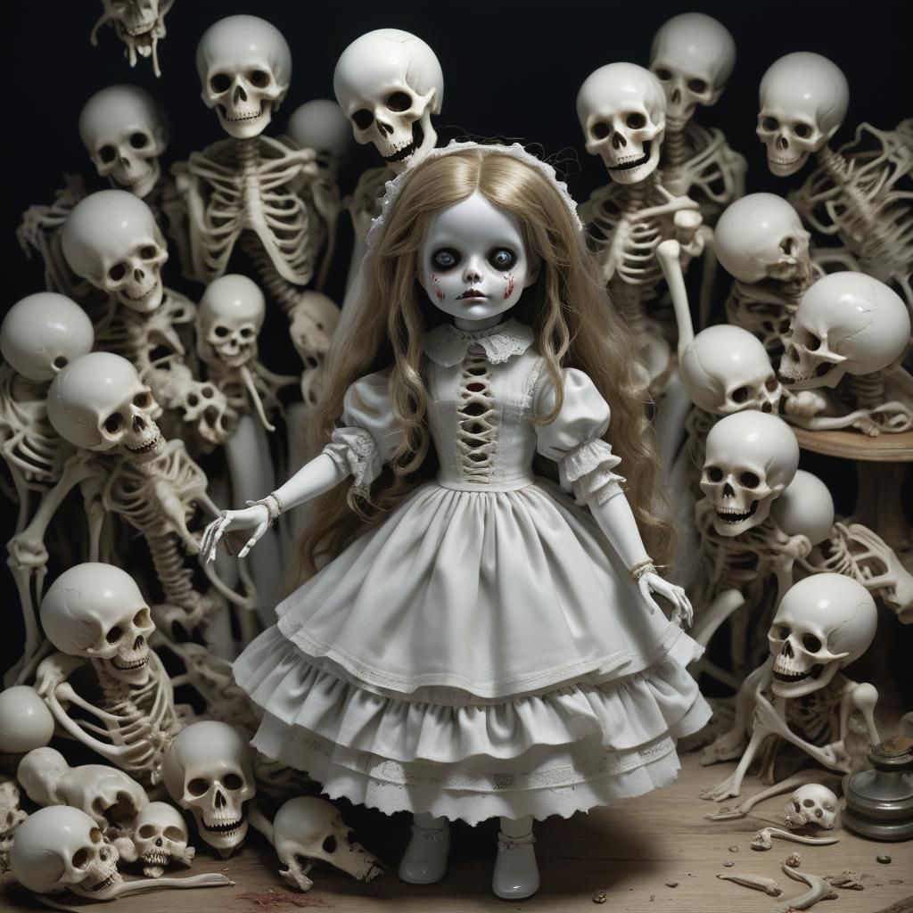 Terrifying Bone China Doll in Gothic Horror Style