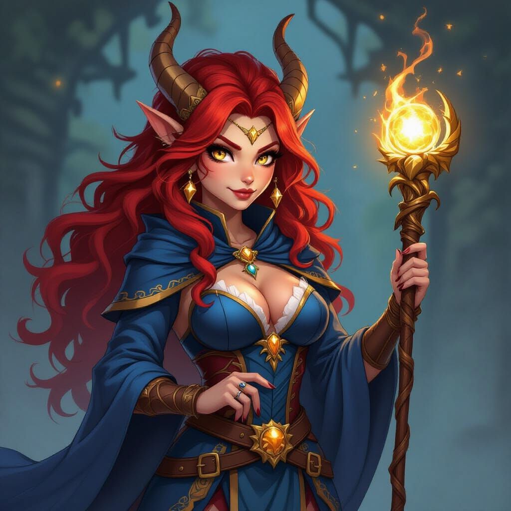 Dragon Sorceress Casting Spell with Orb Staff