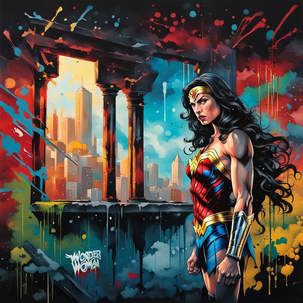 Wonder Woman Graffiti Art in Polychromatic Colors