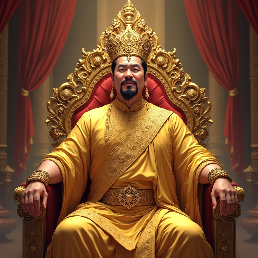 Regal Burmese King on Golden Throne, Historical Realism
