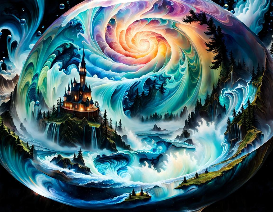 Fantasy Map in Iridescent Ink Bubble