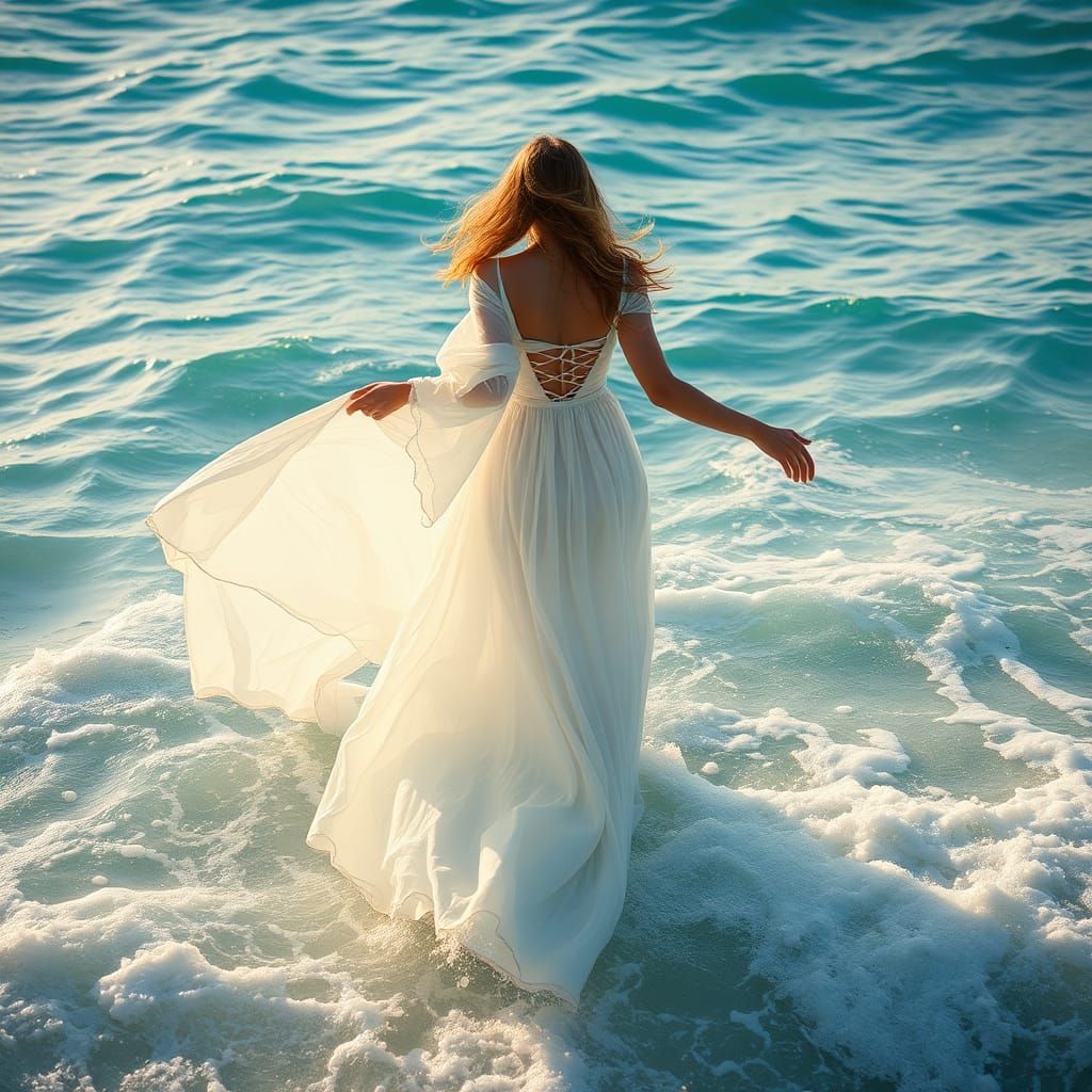Ethereal Woman Emerging from Turquoise Waves