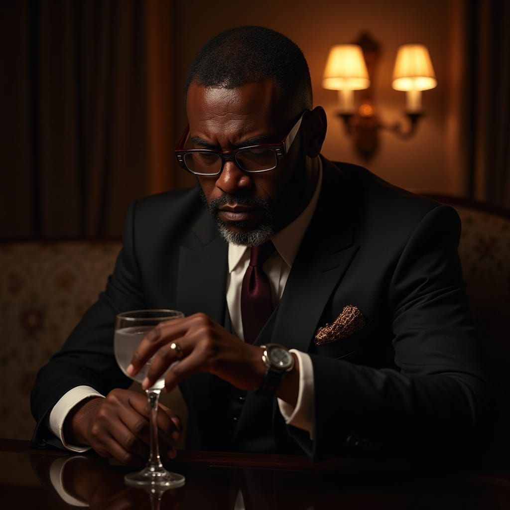 Sinister Investor in Retro-Futuristic Cyberpunk Style