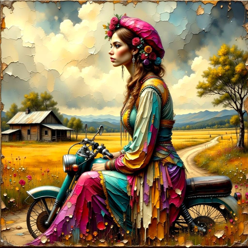Whimsical Portrait of a Free-Spirited Woman in a Vintage Ras...