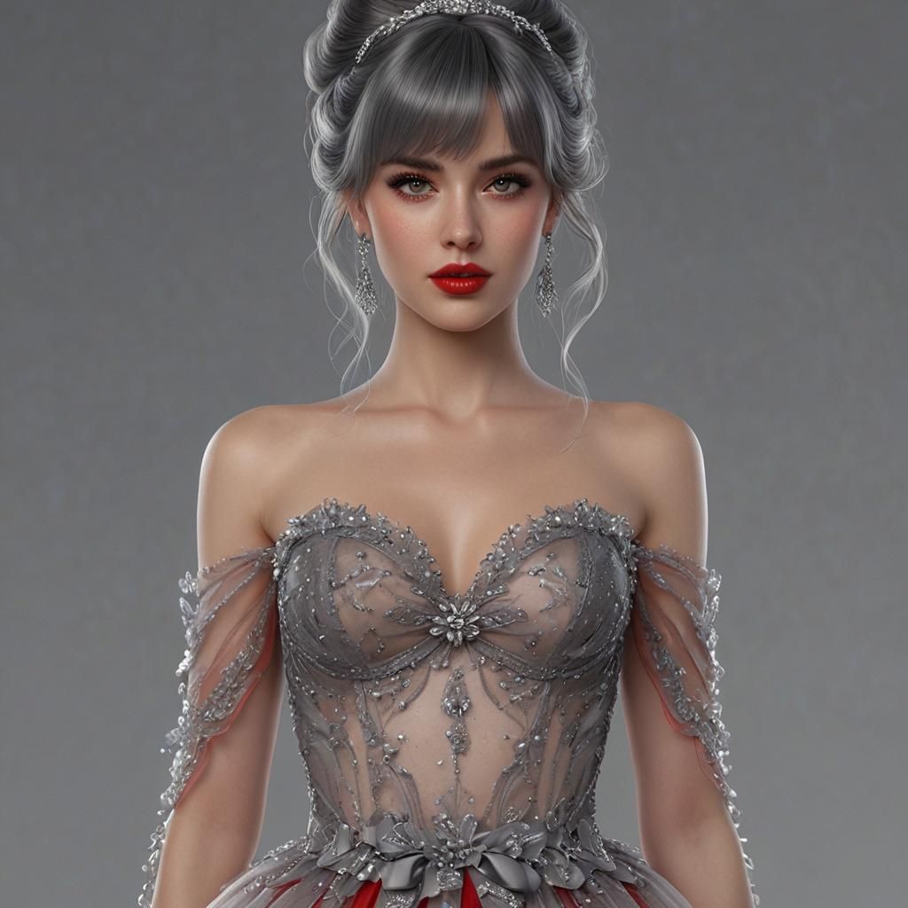 Fantasy Bride with Grey Hair in Unreal Engine Style