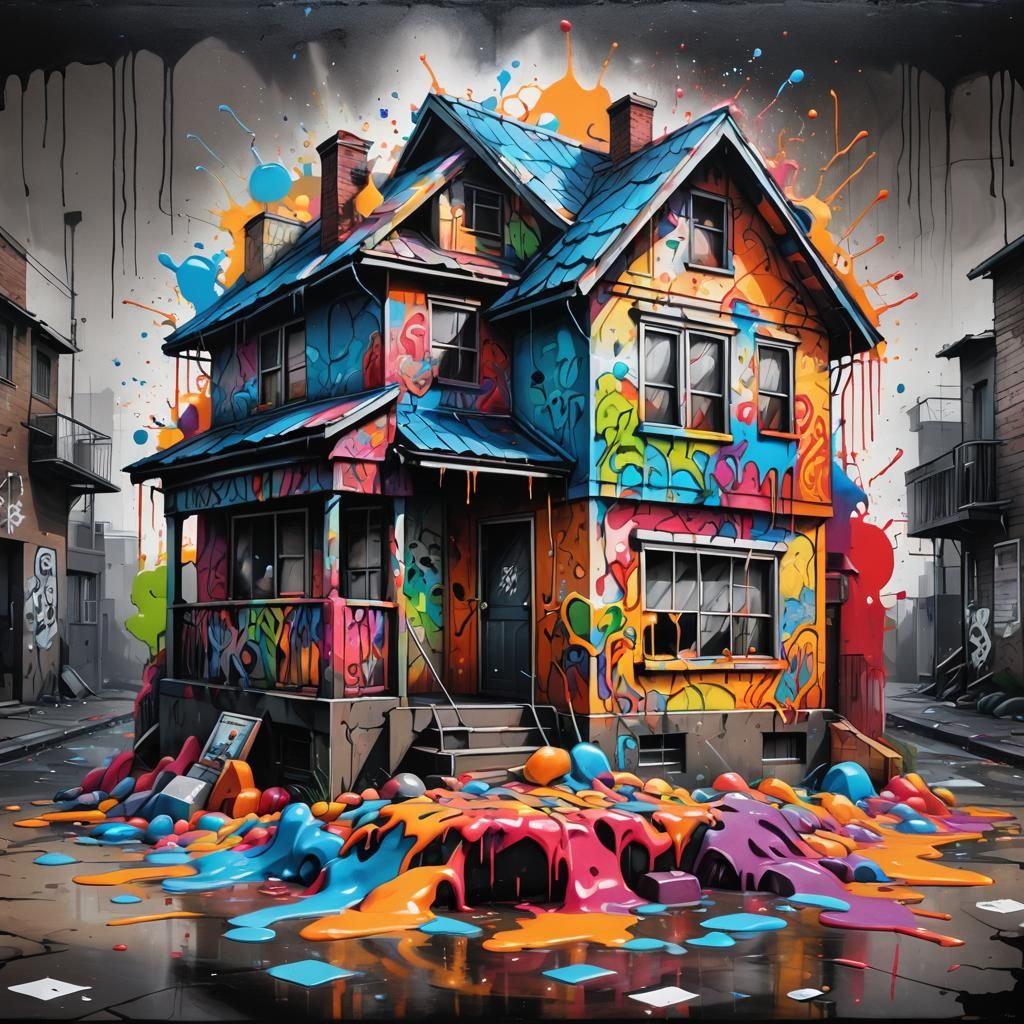 House in Colorful Graffiti Splash Art