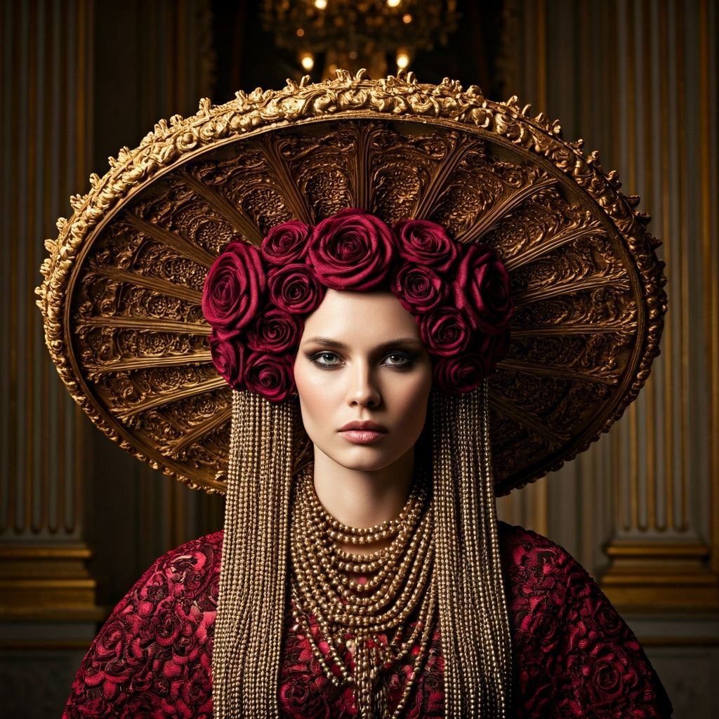 Baroque Hat With Cascading Roses and Pearls