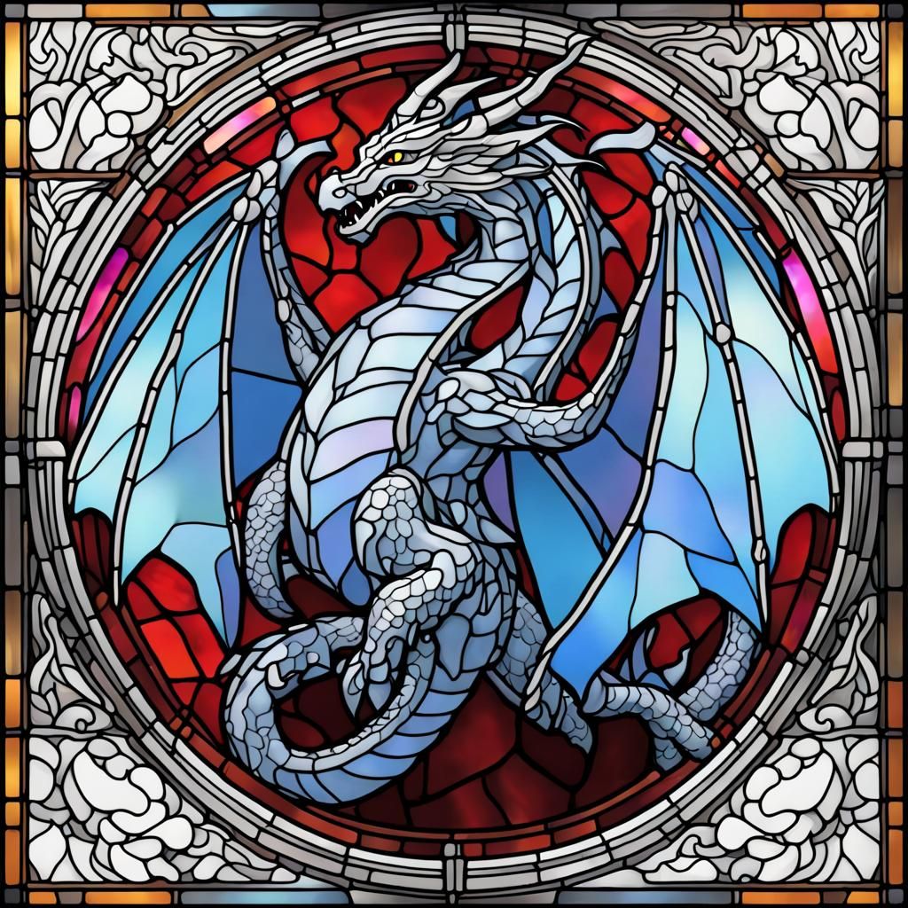 Stained Glass Dragon Outline in Detailed Matte Painting