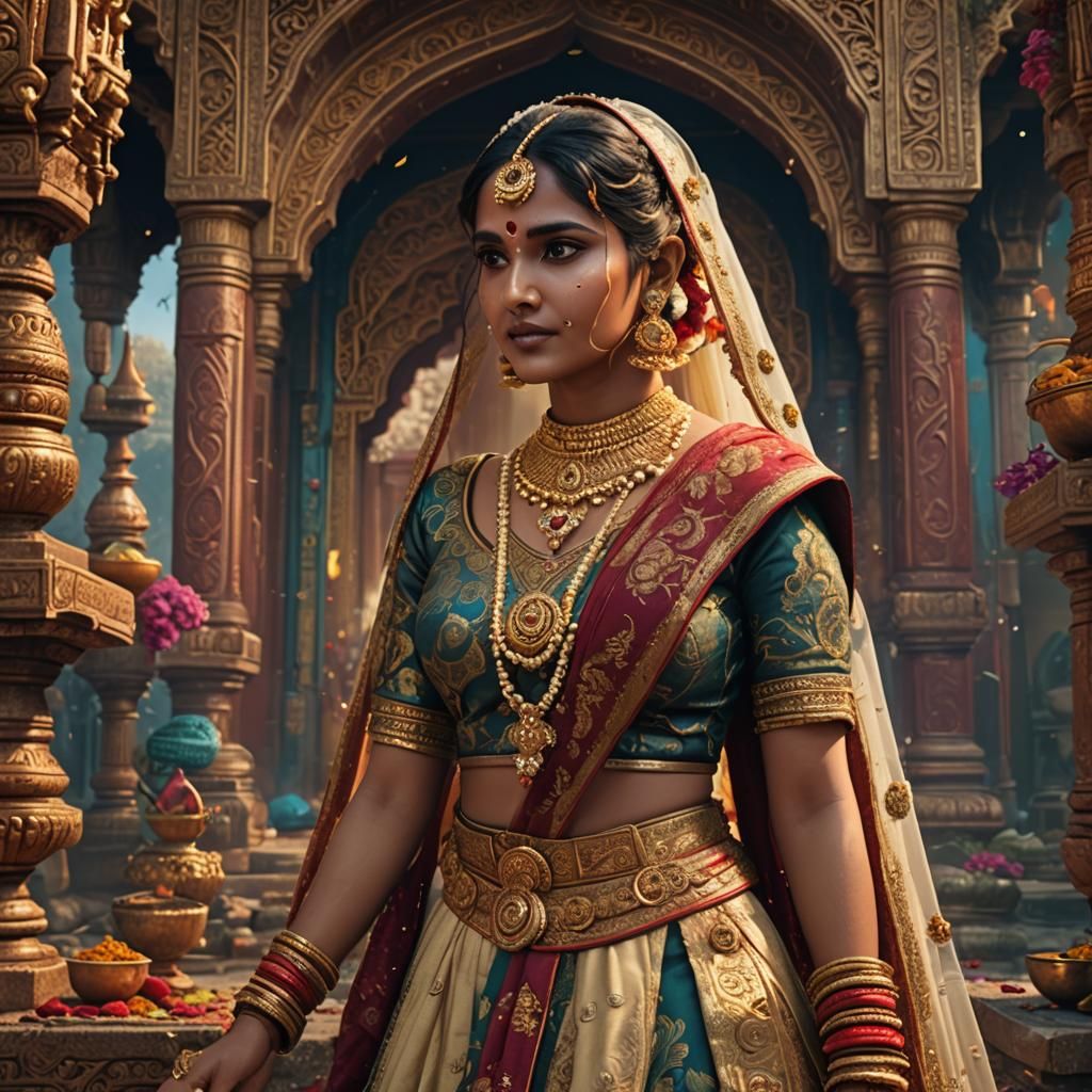 Detailed Matte Painting of a Telugu Bride