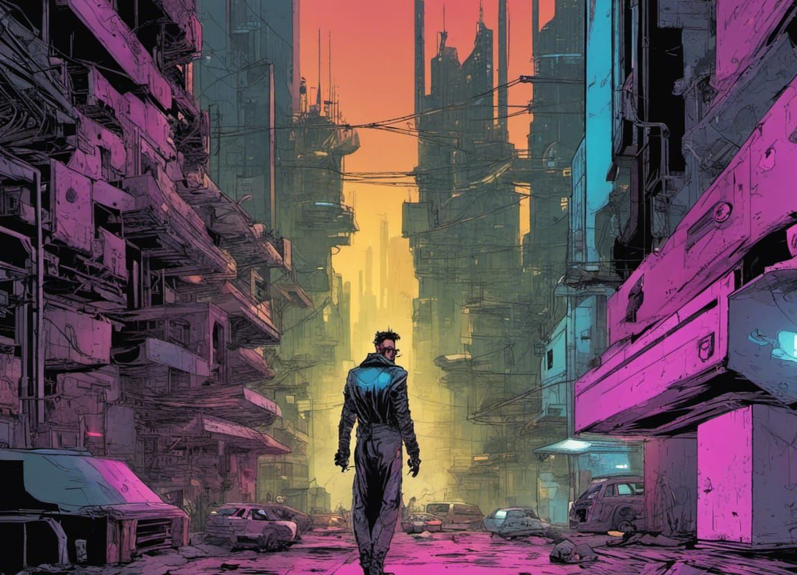 Cyberpunk Comic Book Art in Neon Style