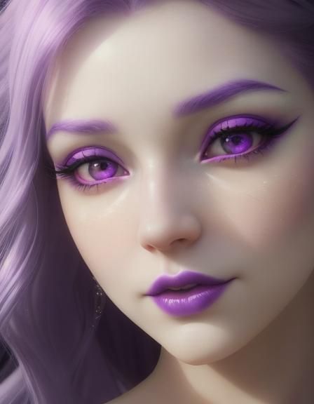 Ethereal beauty fairy with purple hair and purple eyes with ...