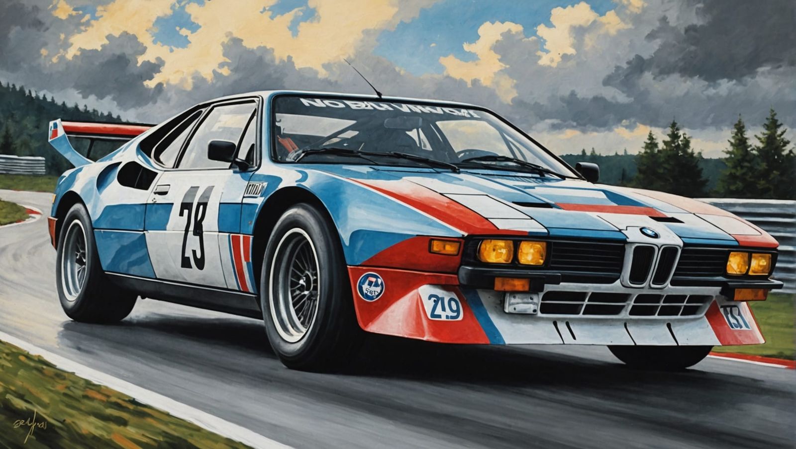 BMW M1 Races Nürburgring: Acrylic Painting with Surreal Touc...