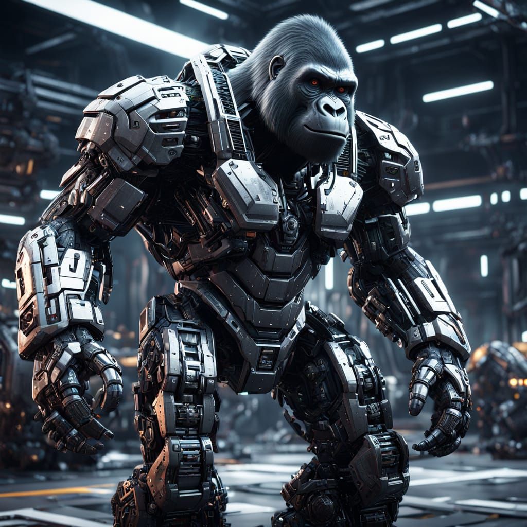 Cybernetic Gorilla in Futuristic Landscape