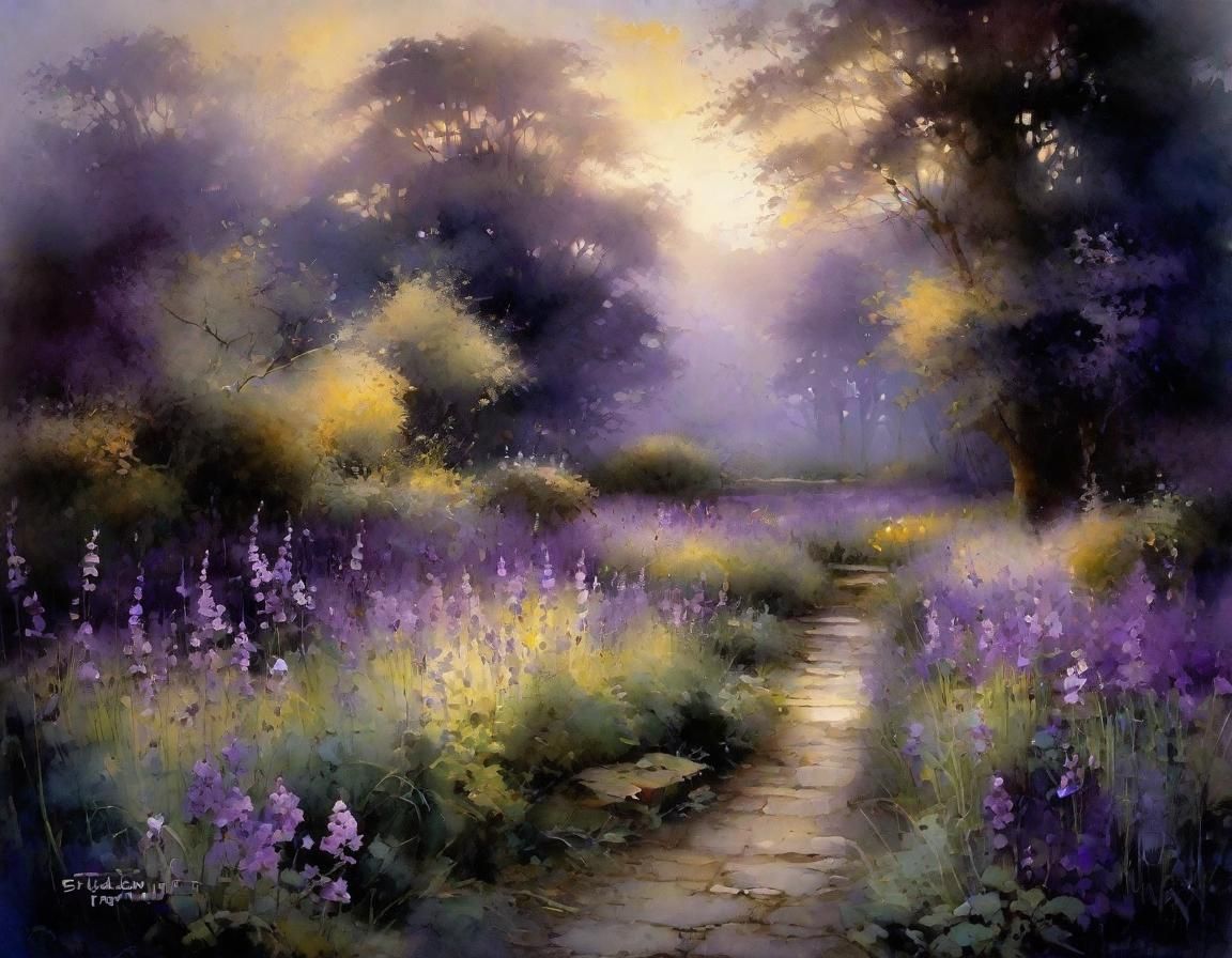 Enchanted Garden in Violet Evening Light