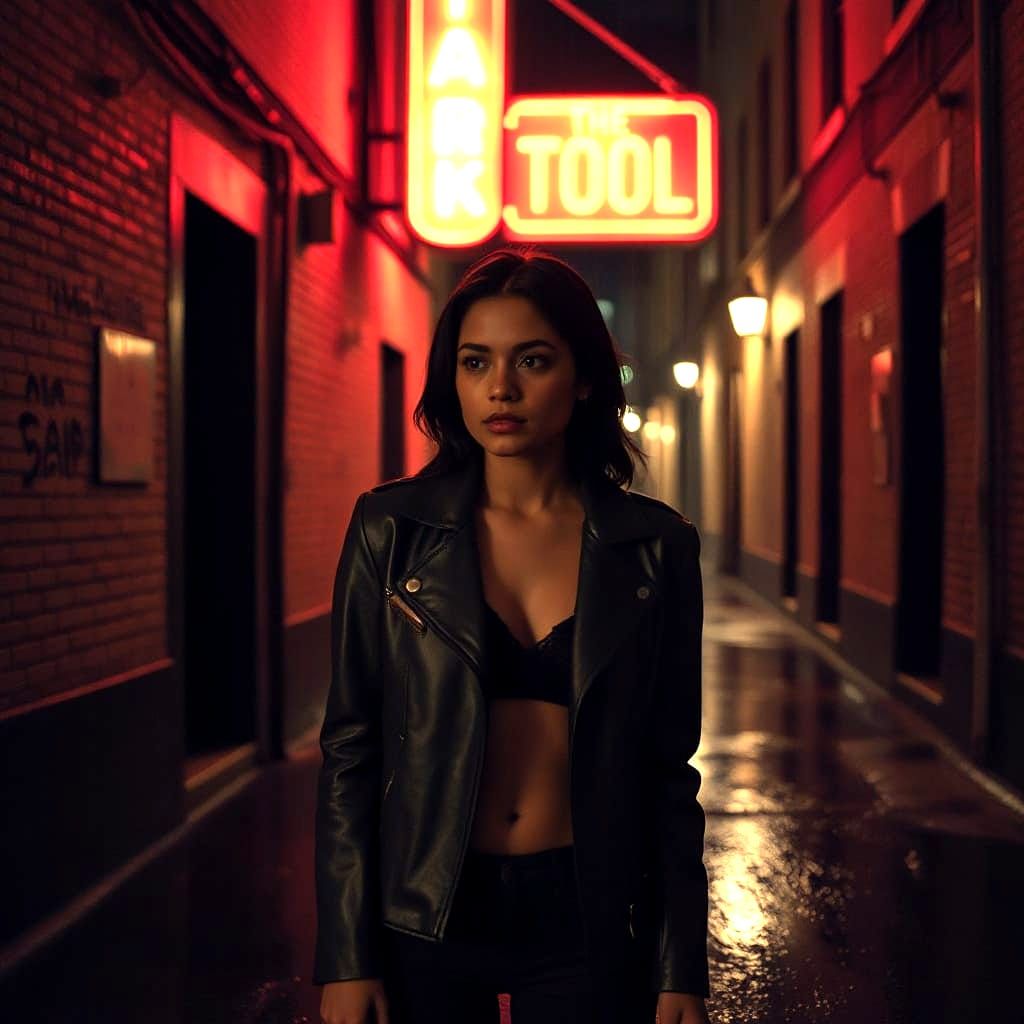 Dominican Woman on Rainy Street at Midnight