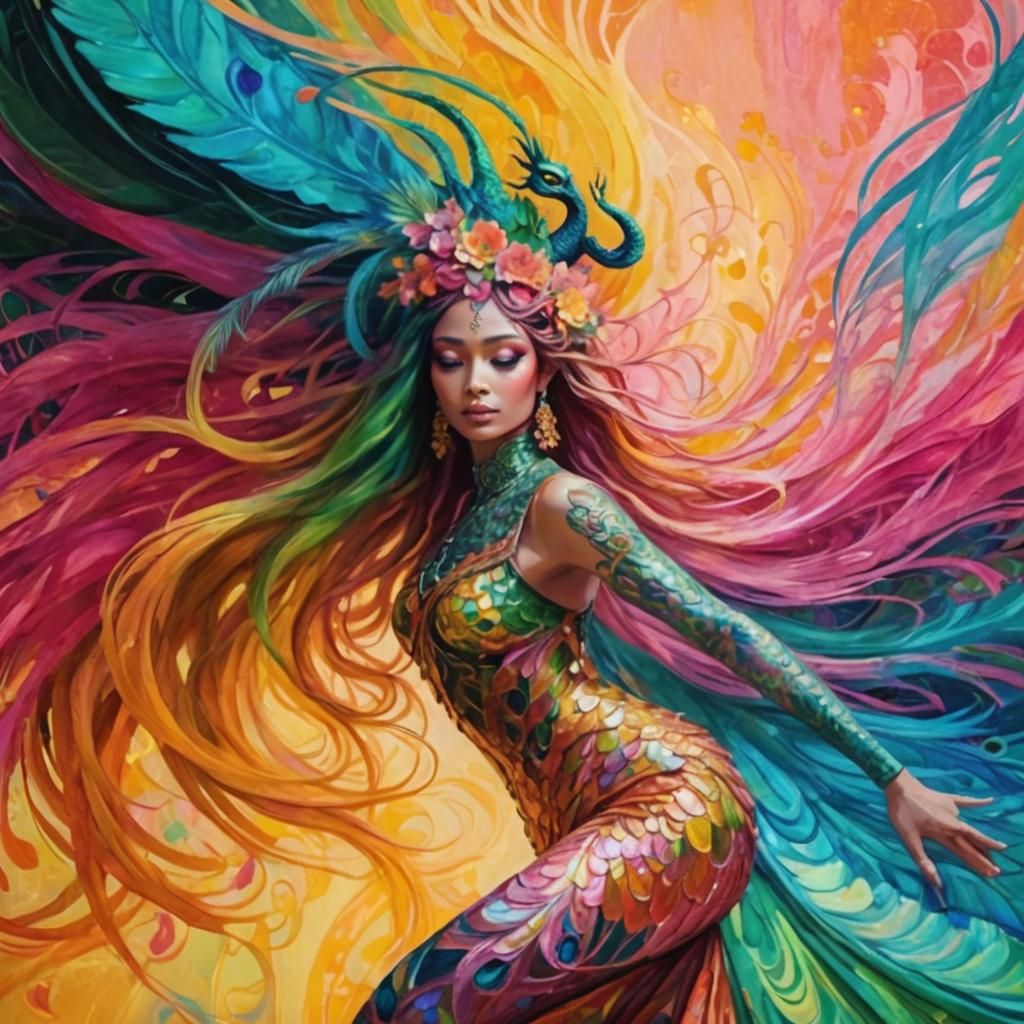 Dragon Peacock Woman in Fauvist Expressionism