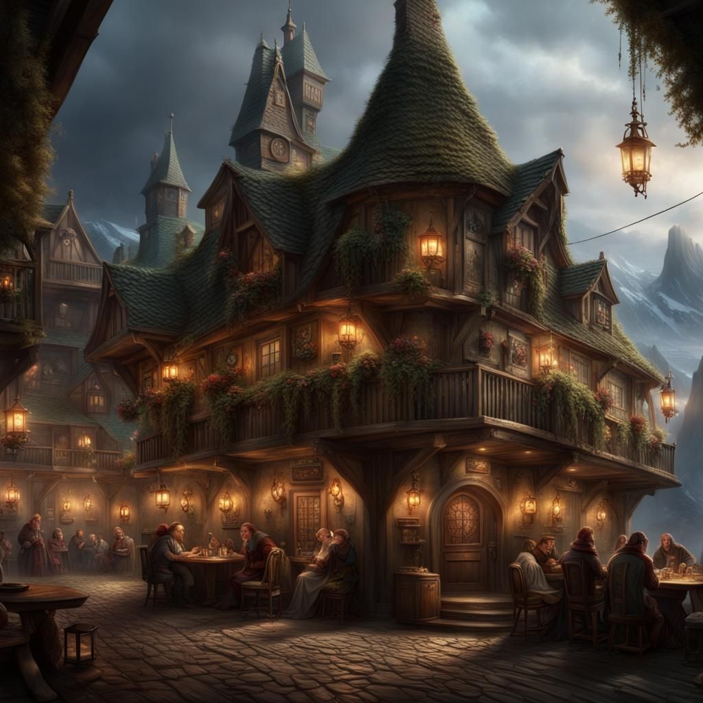 Epic Fantasy Tavern in Digital Matte Painting Style