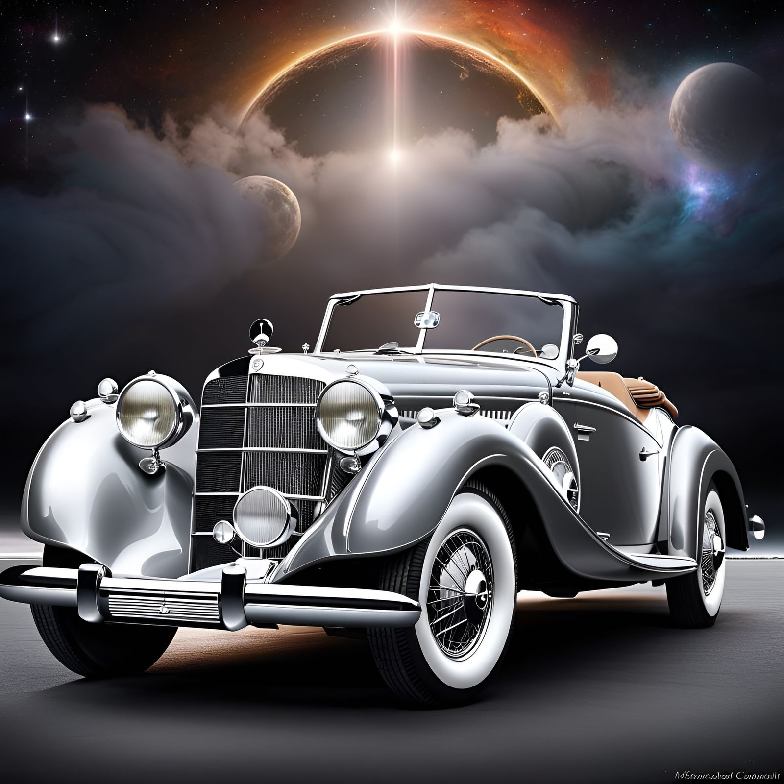 1936 Mercedes Benz in Space: Hyperrealistic Detail