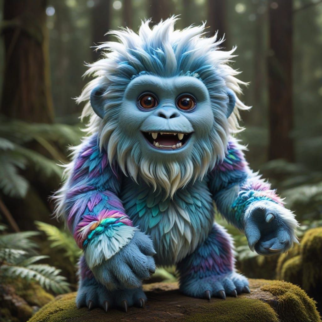 Kaleidoscopic Adorable Yeti in Vibrant Geometric Patterns