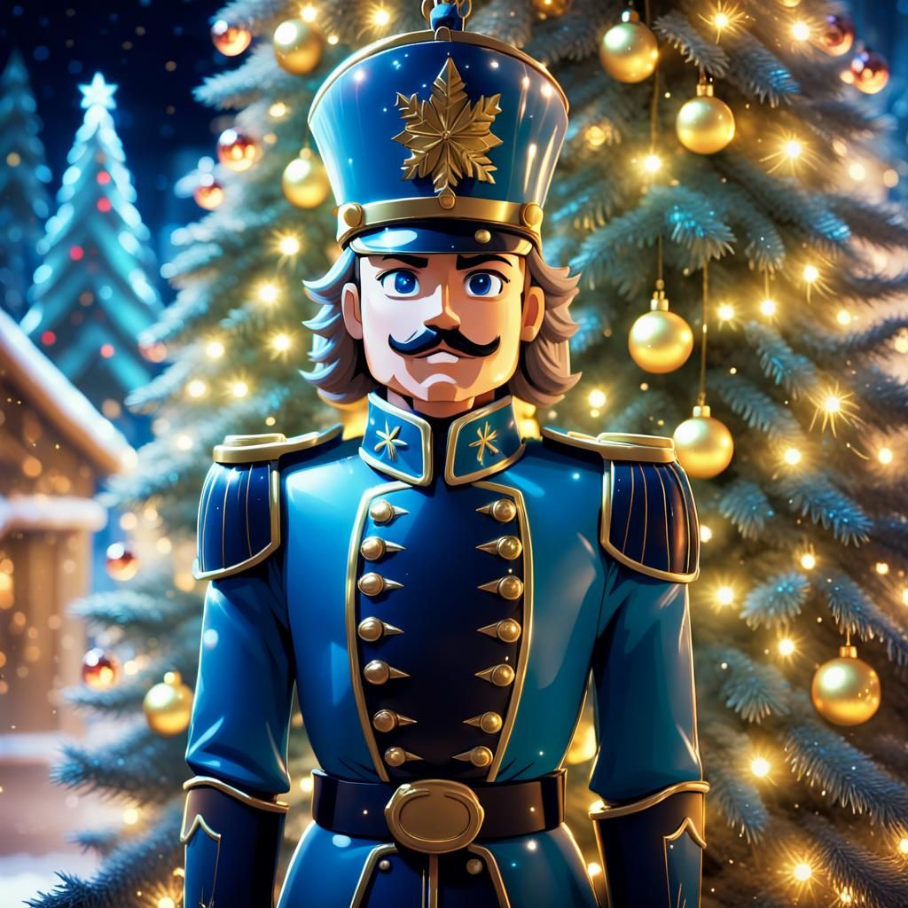 Anime Nutcracker Soldier Under Christmas Tree