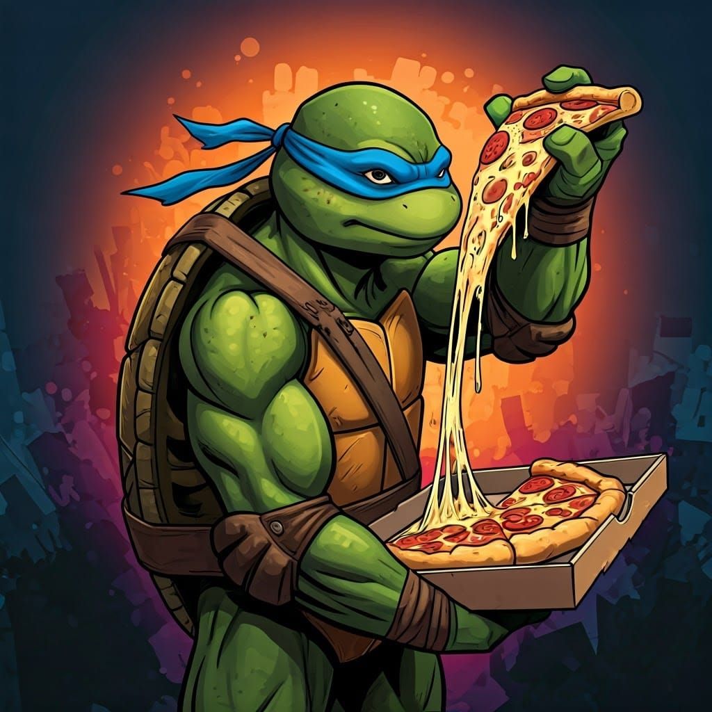 Leonardo TMNT Pizza Slice in Comic Book Style