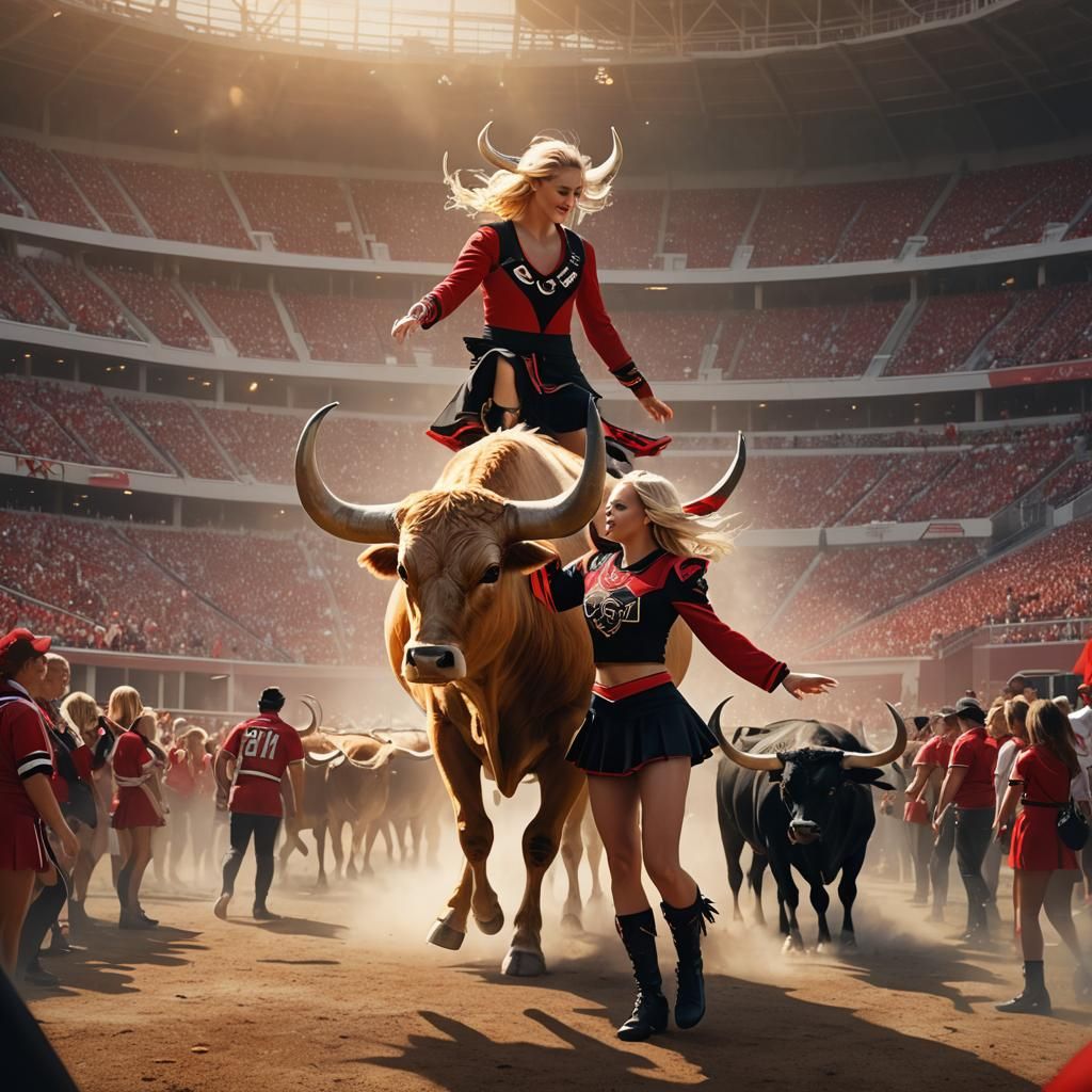 Fantasy UGA Cheerleader Stepping on Texas Longhorn in Vibran...