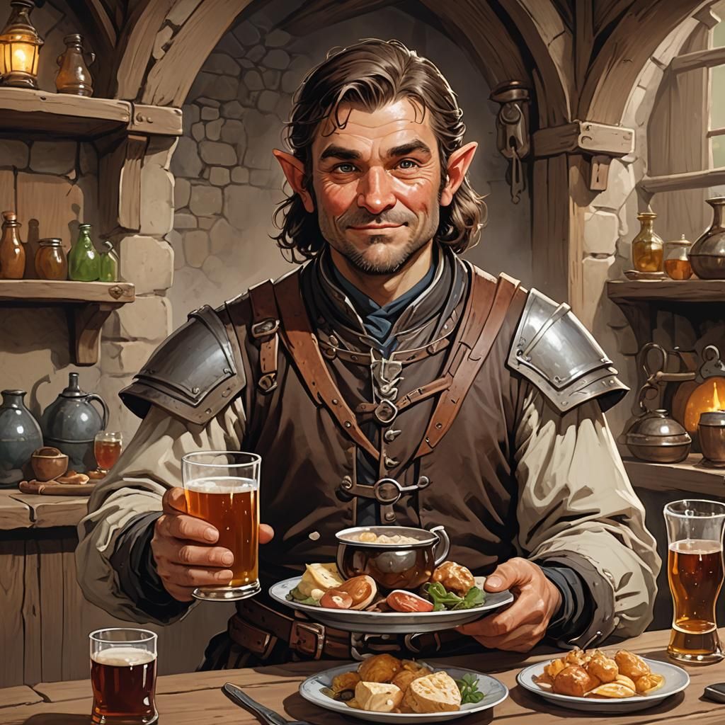 Halfling Innkeeper Character Portrait in High Fantasy Style