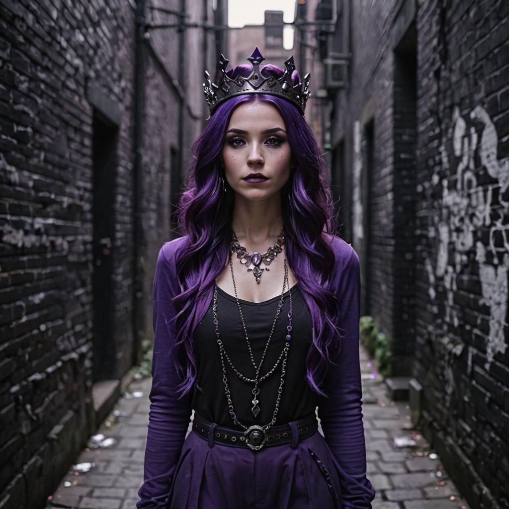 Woman in Purple in a Mysterious Alley